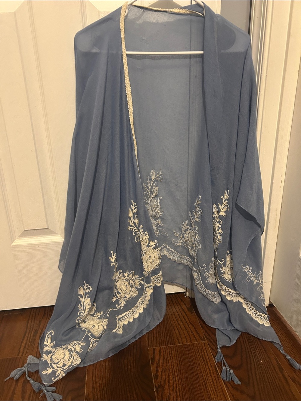 Women’s Blue and White Floral print Embroidered Tunic